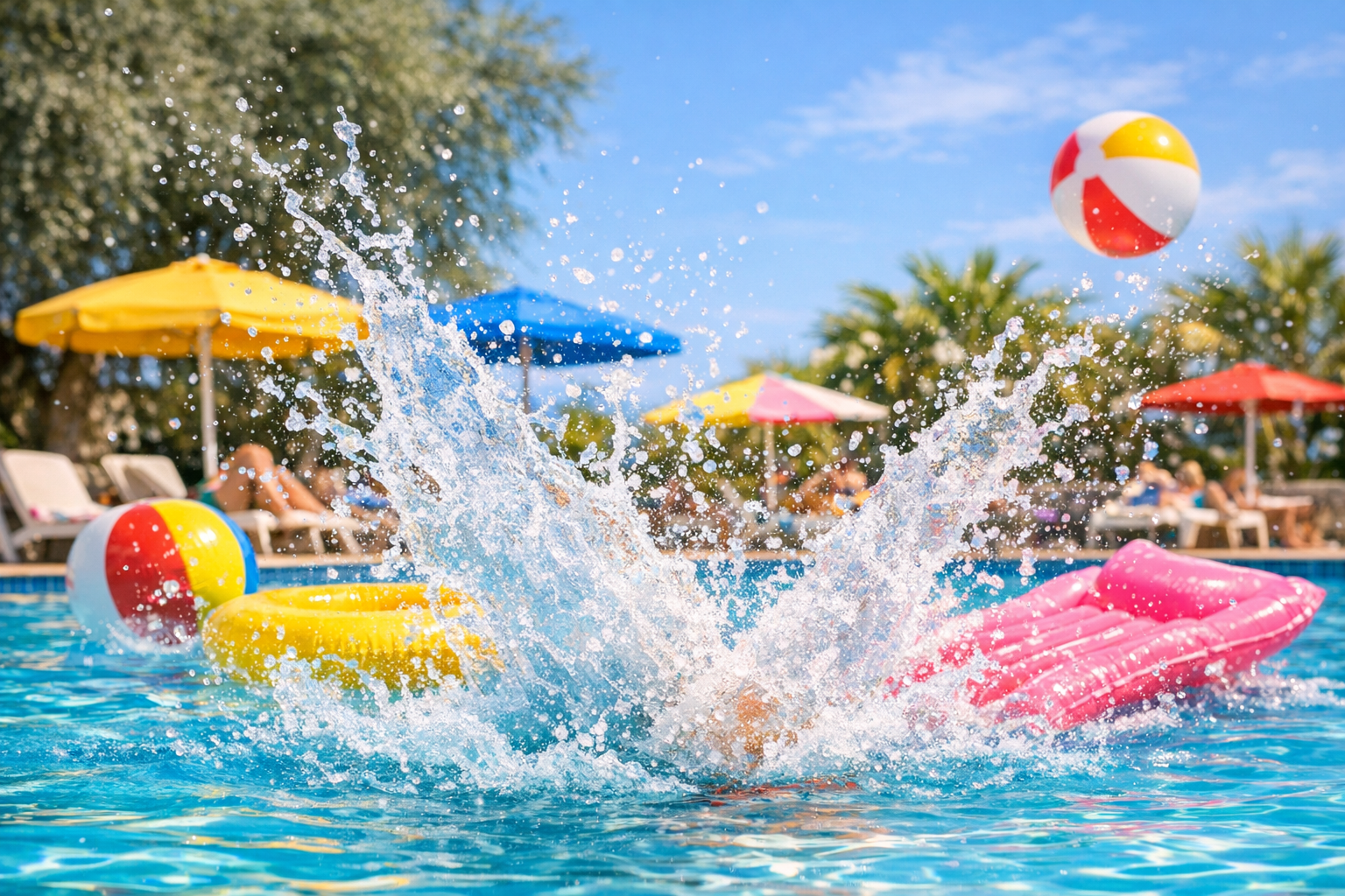 Energetic swimming child splashing in the pool